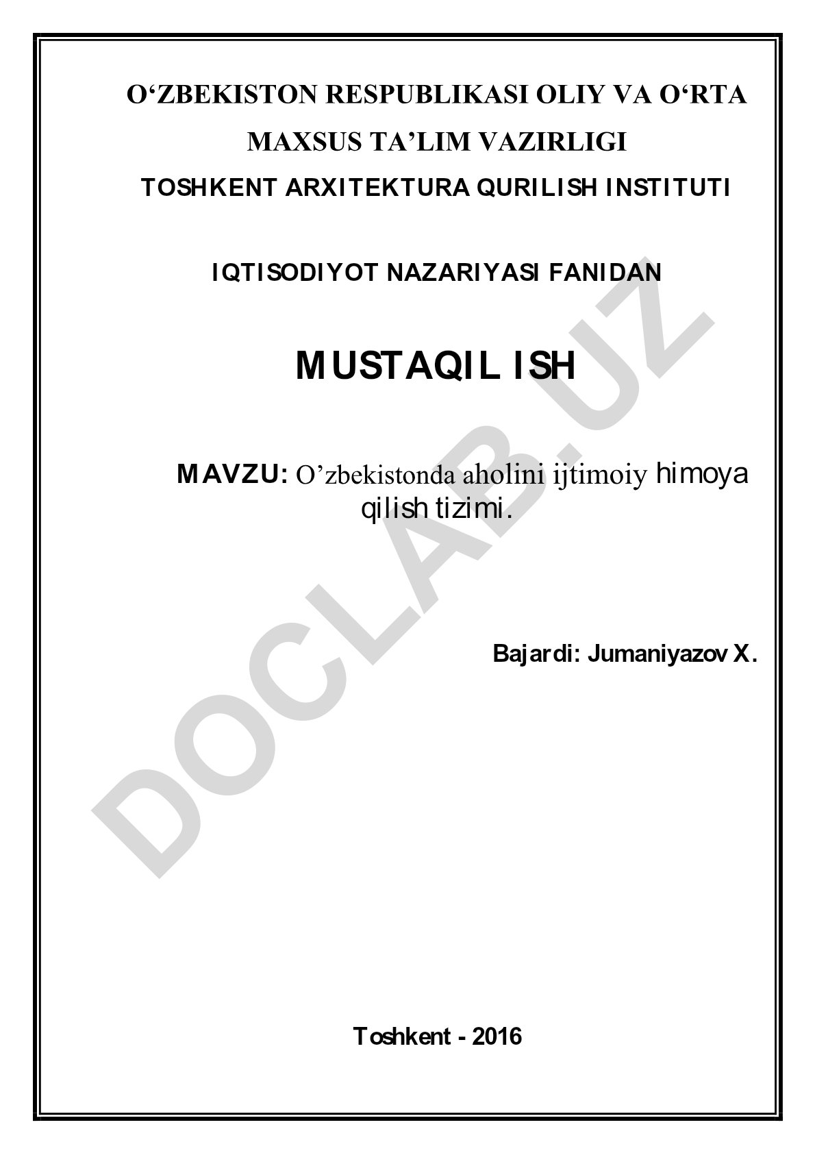 O'zbekistonda ahоlini ijtimоiy himoya qilish tizimi
