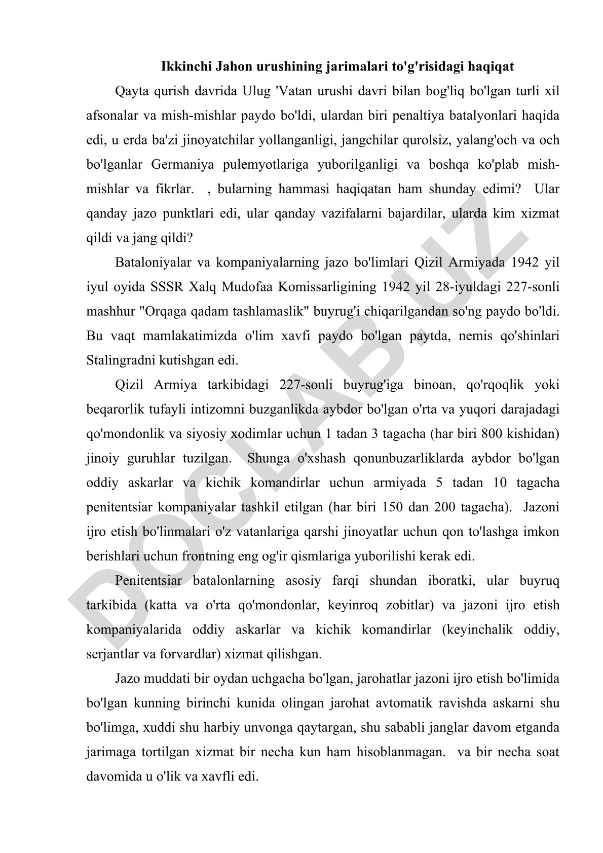 Ikkinchi Jahon urushida jazo batalyonlari haqida haqiqat