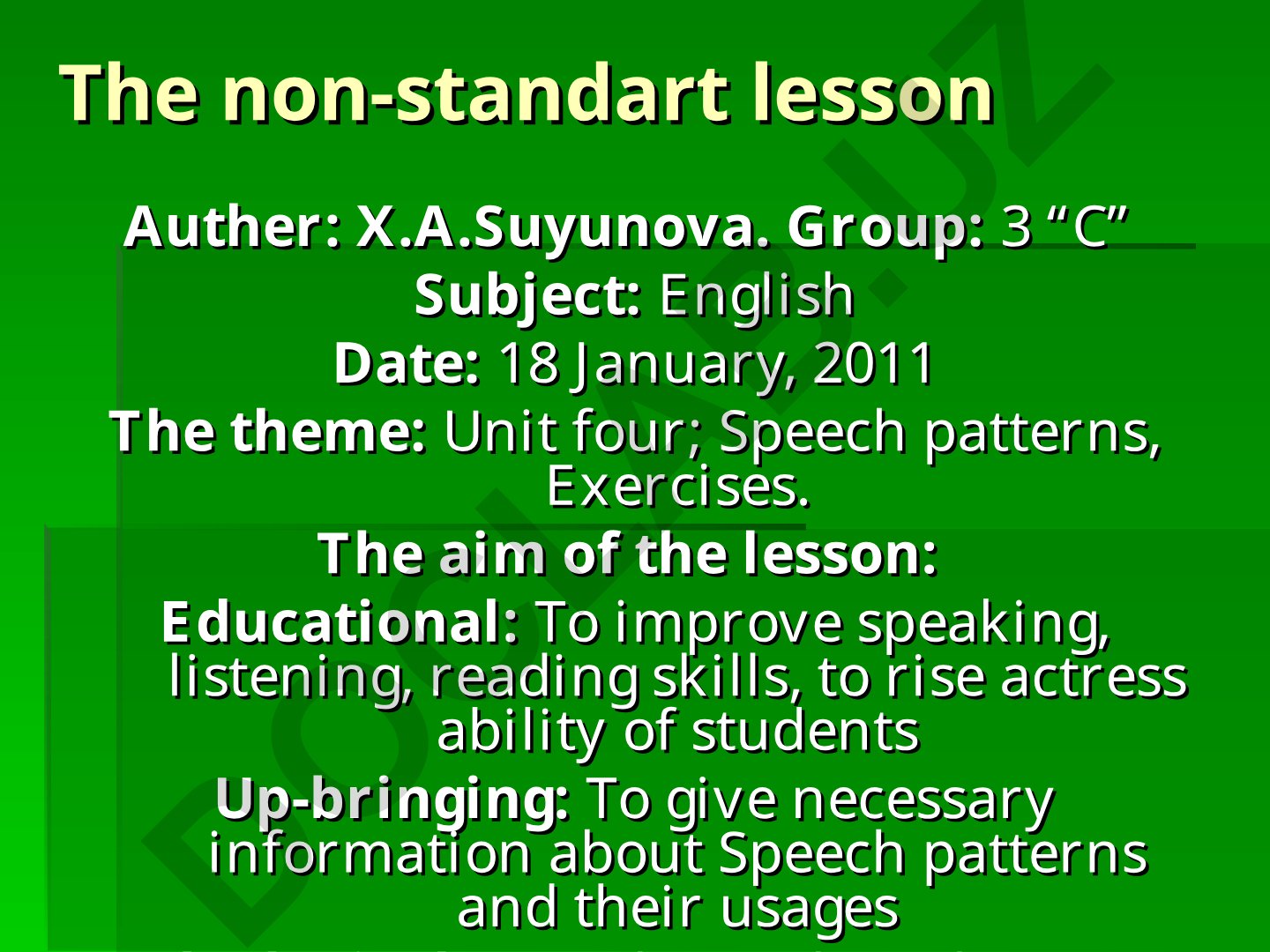 Unit four; Speech patterns, Exercises
