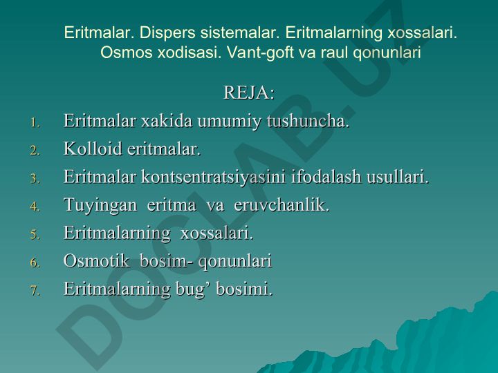 Eritmalar va dispers sistemalar haqida umumiy tushuncha