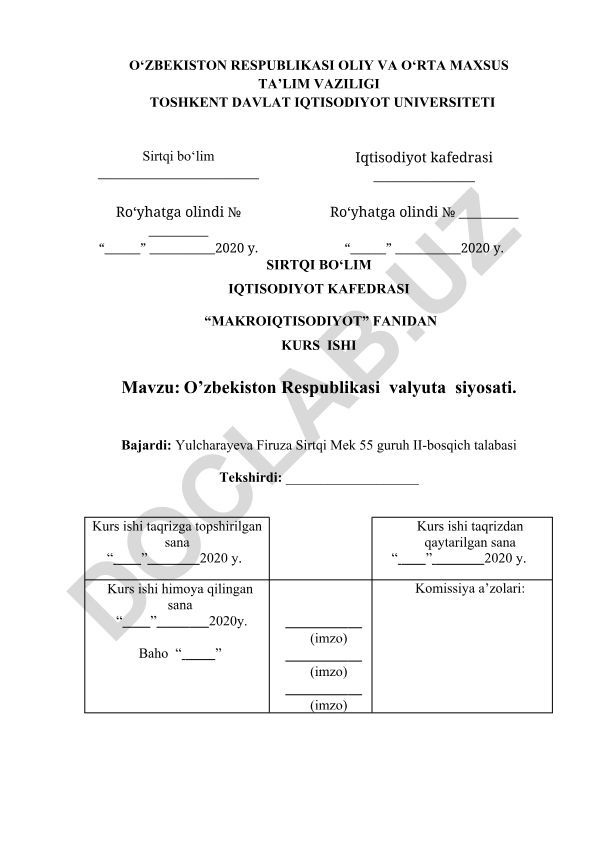 O'zbekiston Respublikasi valyuta siyosati