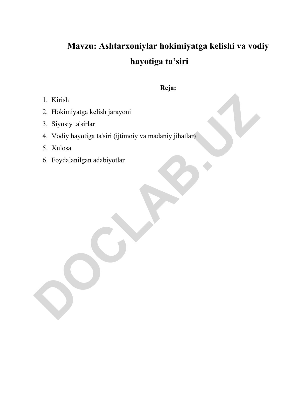 Ashtarxoniylar hokimiyatga kelishi va vodiy hayotiga ta’siri