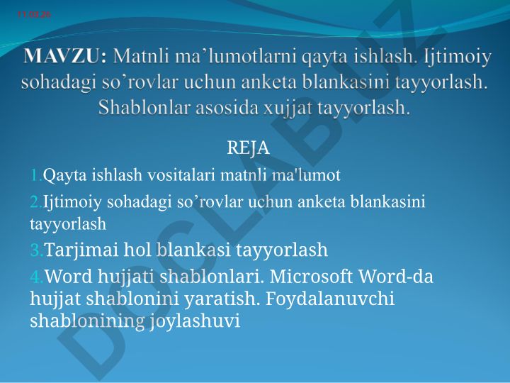 Matnli ma'lumotlarni qayta ishlash vositalari va Word shablonlari