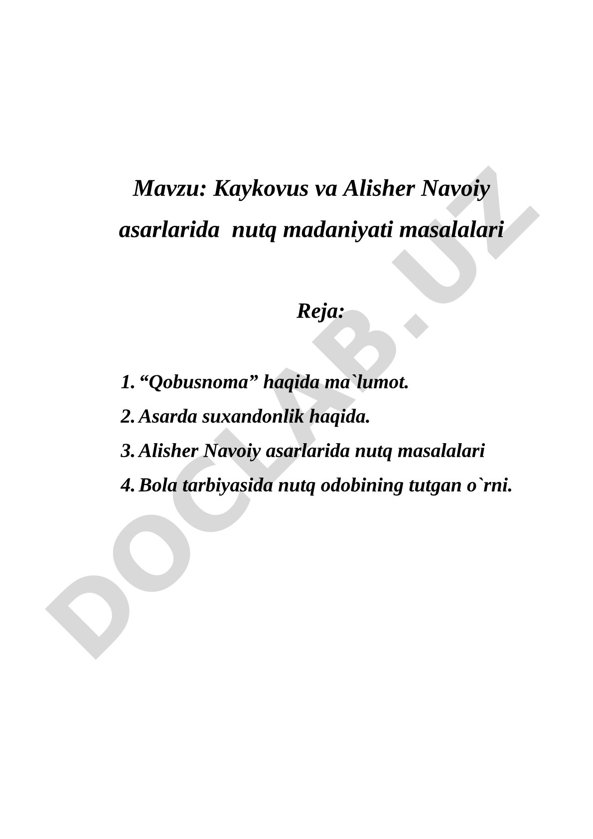 Kaykovus va Alisher Navoiy asarlarida nutq madaniyati masalalari