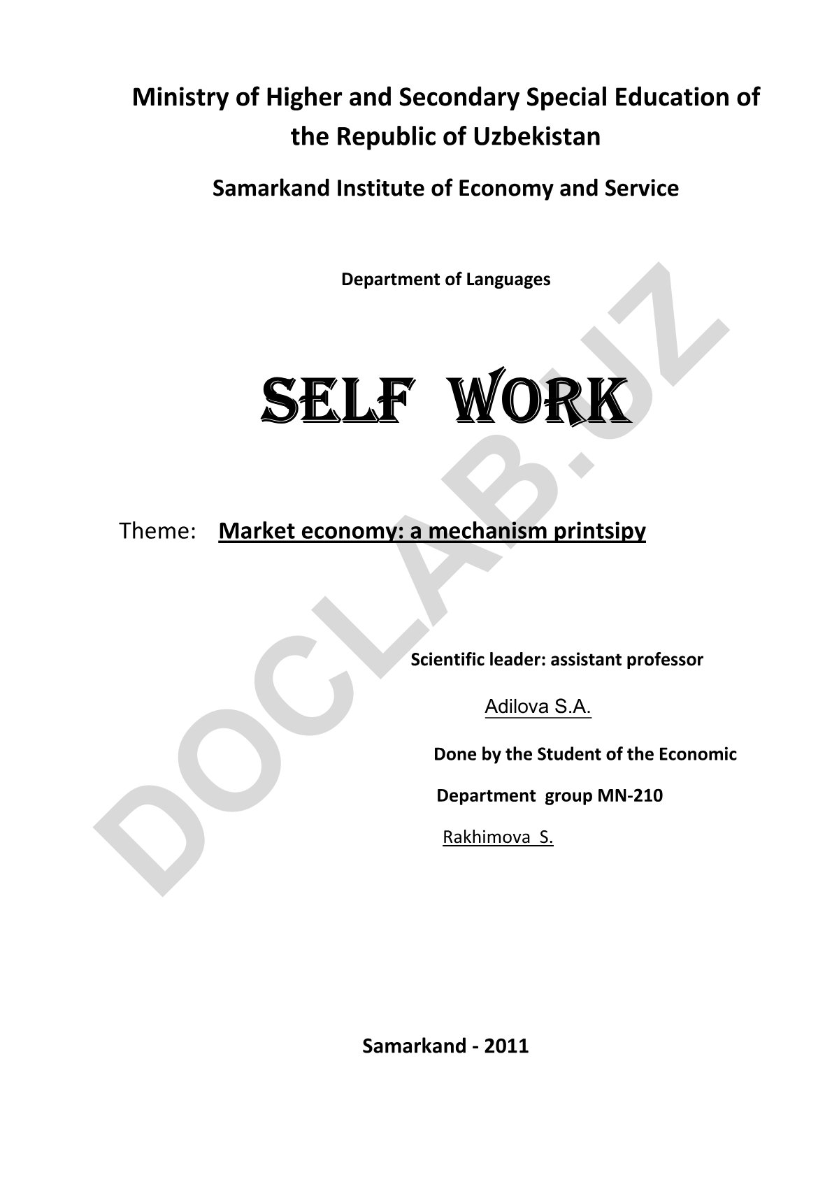 Market economy: mechanism and principles