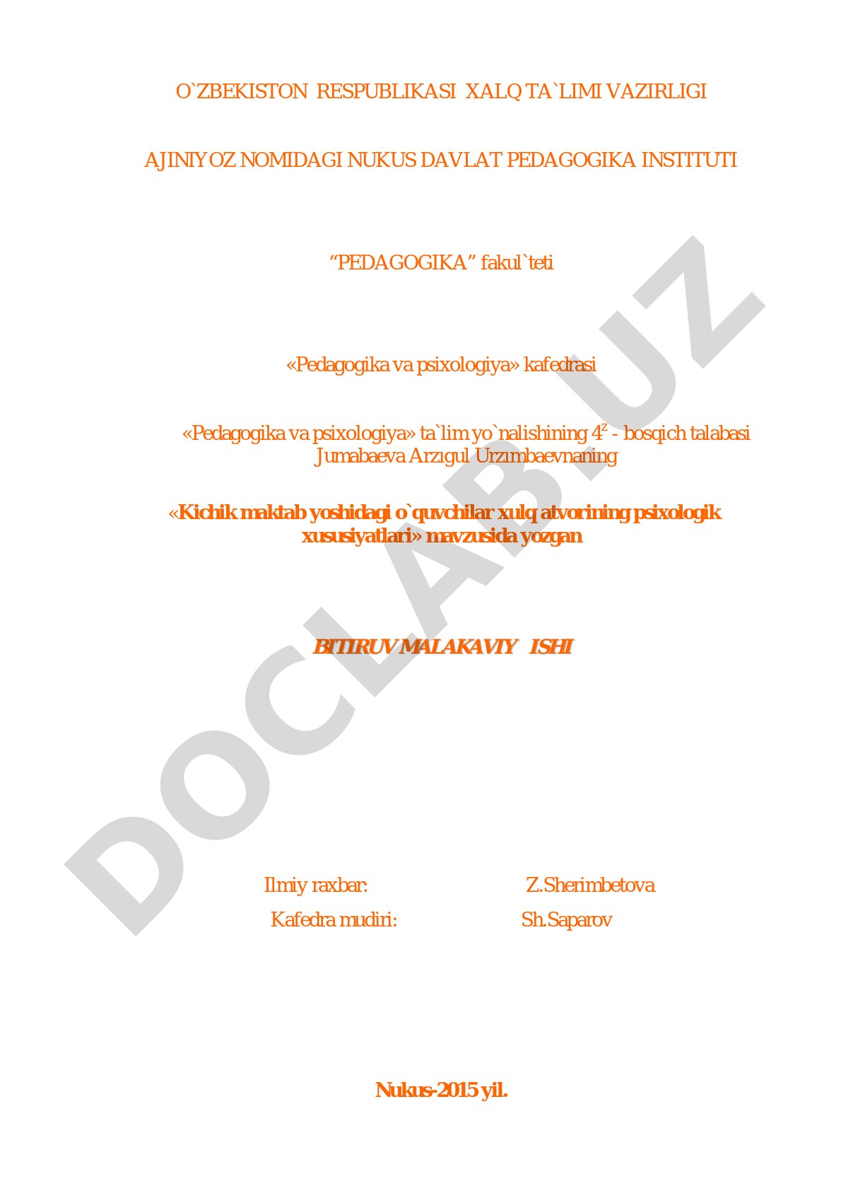 Kichik maktab yoshidagi o'quvchilar xulq atvorining psixologik xususiyatlari