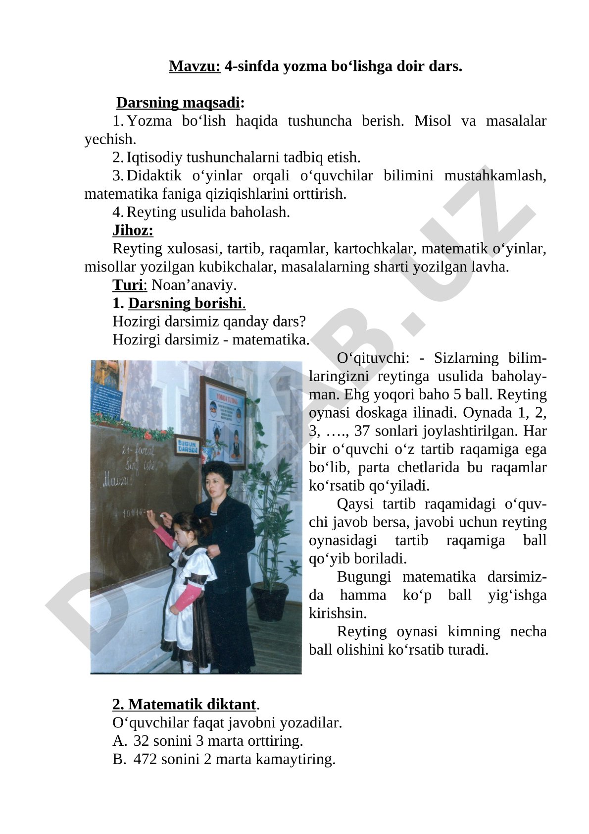 4-sinfda yozma bo‘lishga doir dars