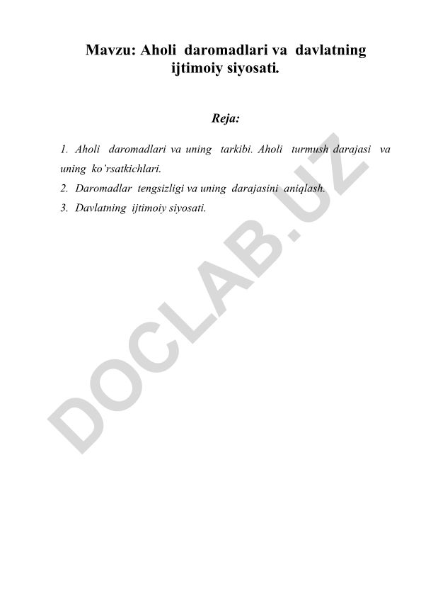 Aholi daromadlari va davlatning ijtimoiy siyosati
