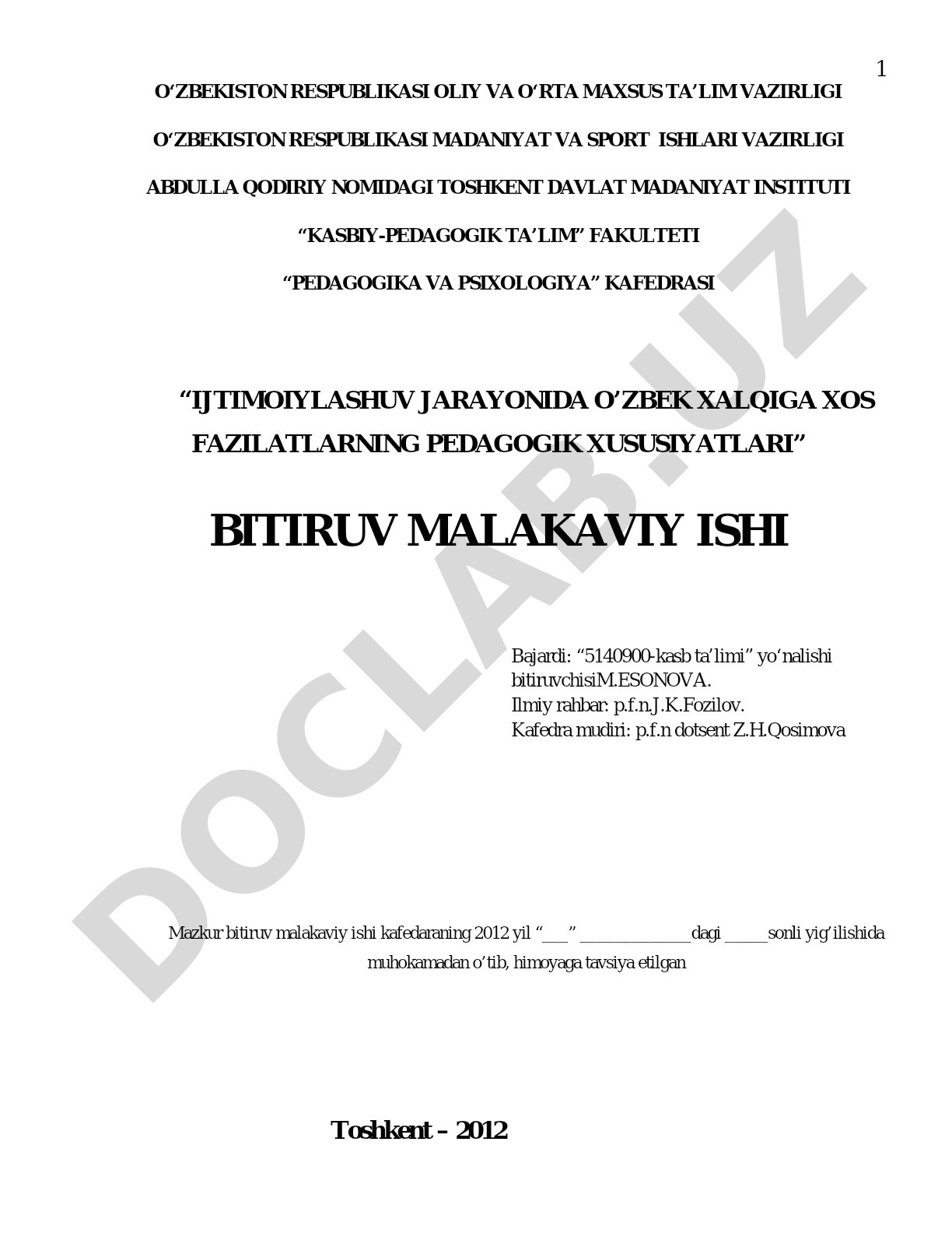 Ijtimoiylashuv jarayonida o‘zbek xalqiga xos fazilatlarning pedagogik xususiyatlari