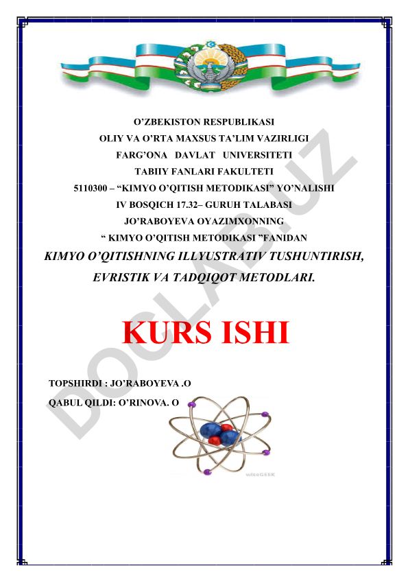 Kimyo o'qitishning illyustrativ tushuntirish, evristik va tadqiqot metodlari