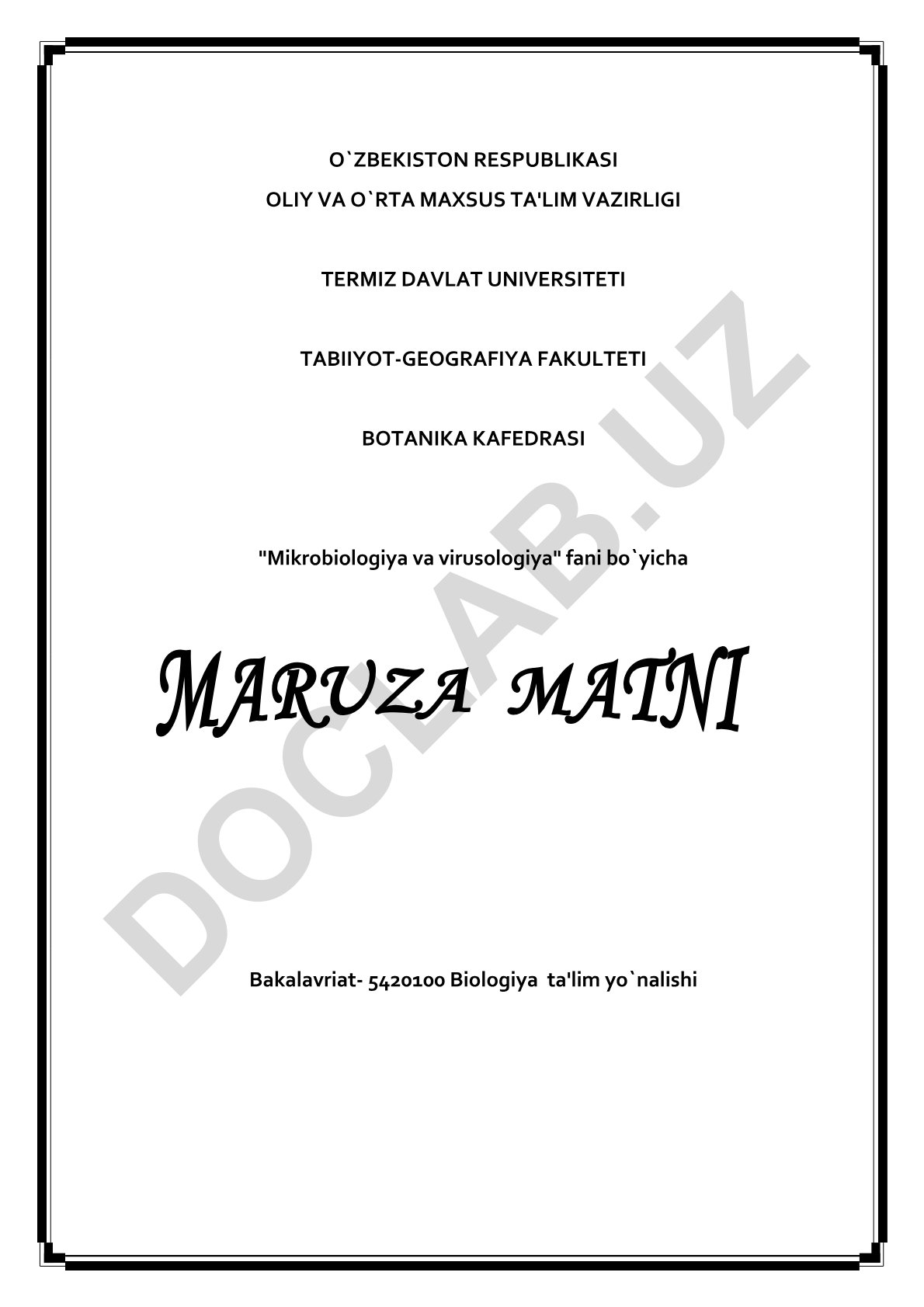 Mikrobiologiya va virusologiya asoslari fani bo'yicha maruza matni