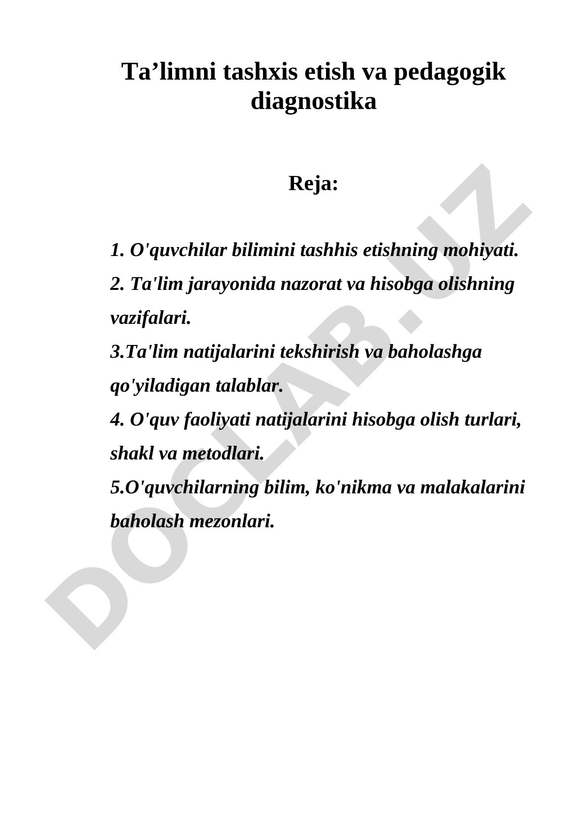 Ta'limni tashxis etish va pedagogik diagnostika