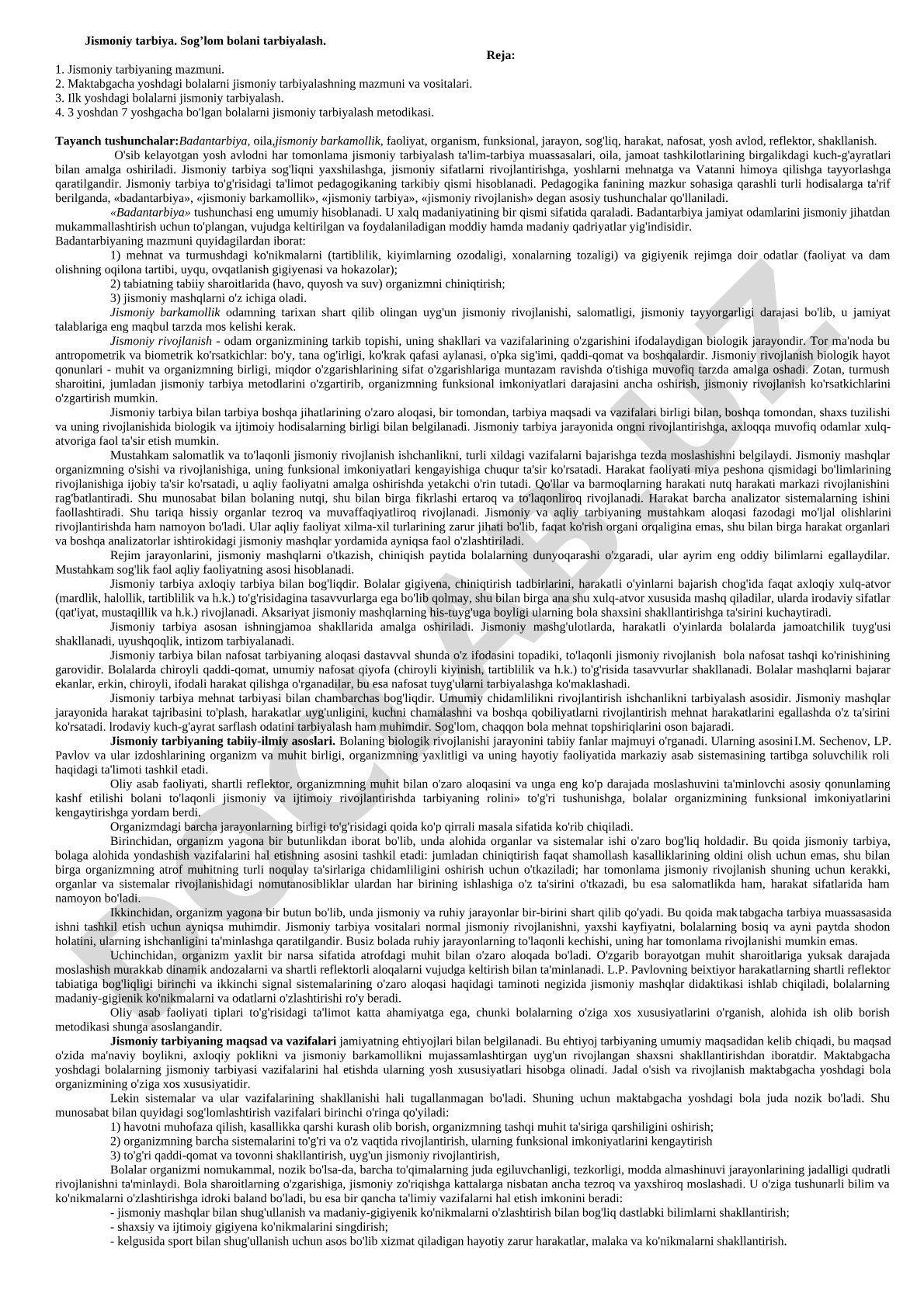 Jismoniy tarbiya. Sog'lom bolani tarbiyalash