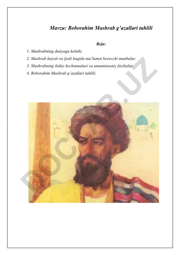 Boborahim Mashrab g’azallari tahlili