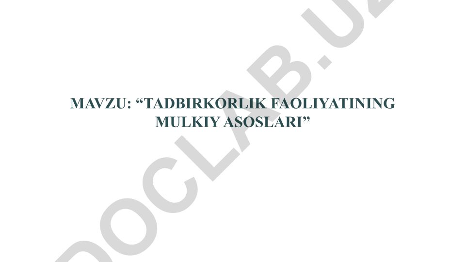 Tadbirkorlik faoliyatining mulkiy asoslari