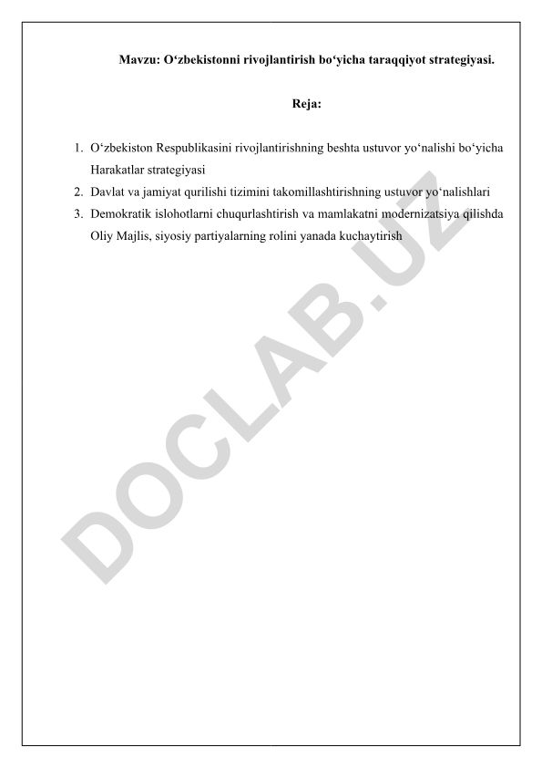 Oʻzbekistonni rivojlantirish boʻyicha taraqqiyot strategiyasi