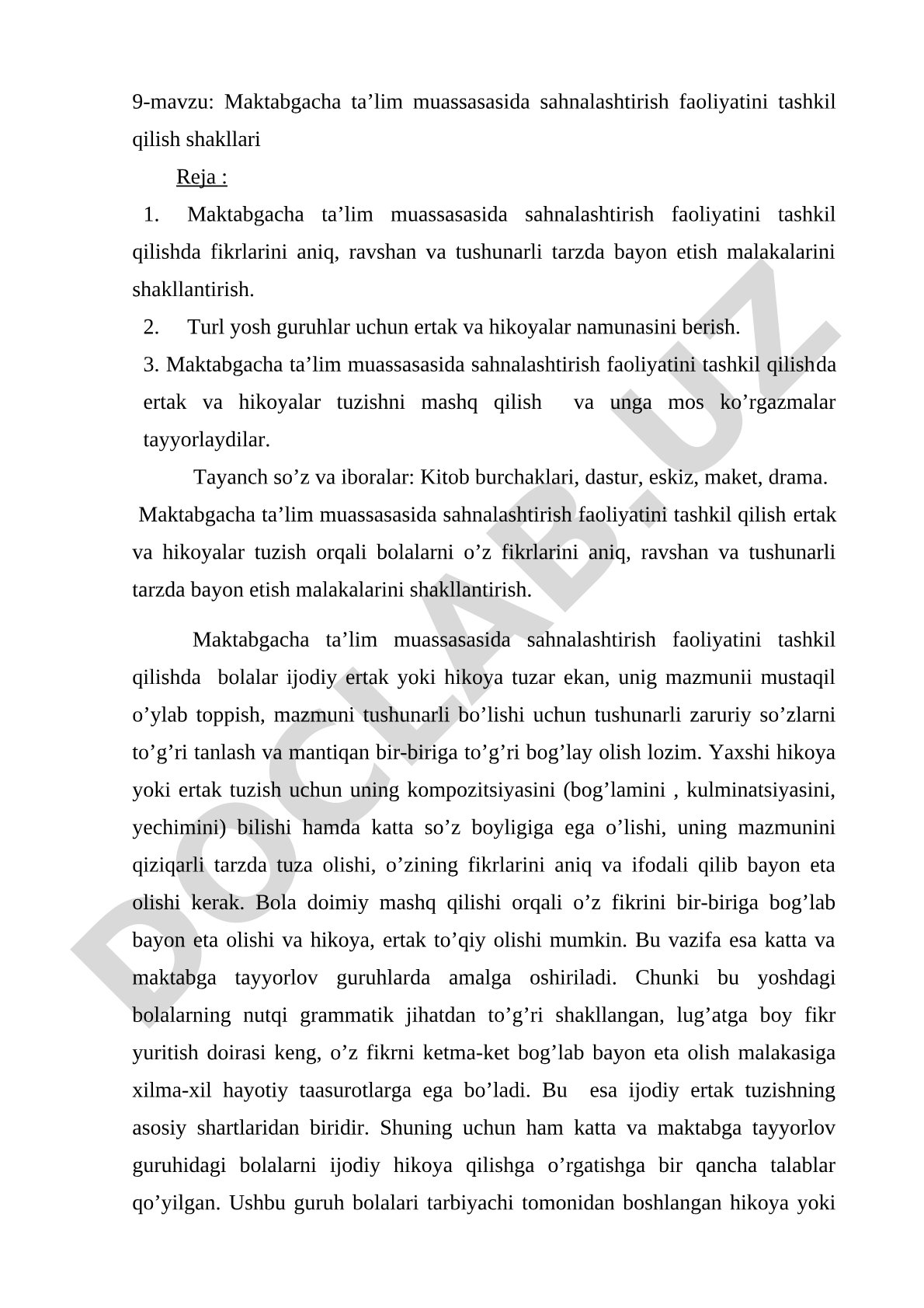 Maktabgacha ta’lim muassasasida sahnalashtirish faoliyatini tashkil qilish shakllari