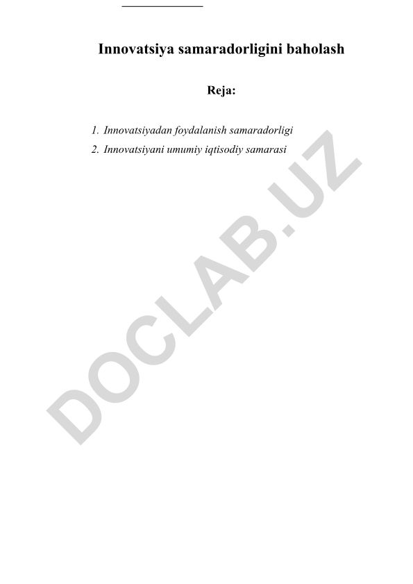 Innovatsiya samaradorligini baholash