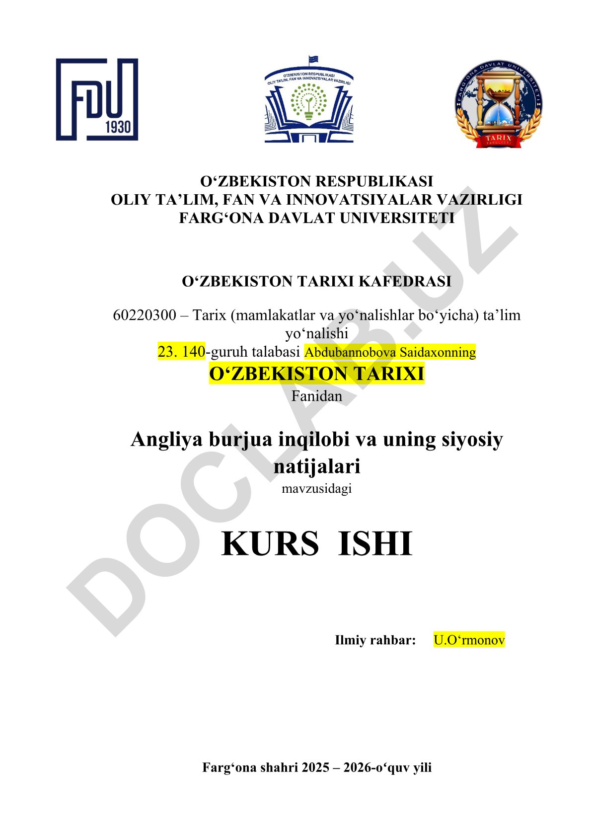 Angliya burjua inqilobi va uning siyosiy natijalari