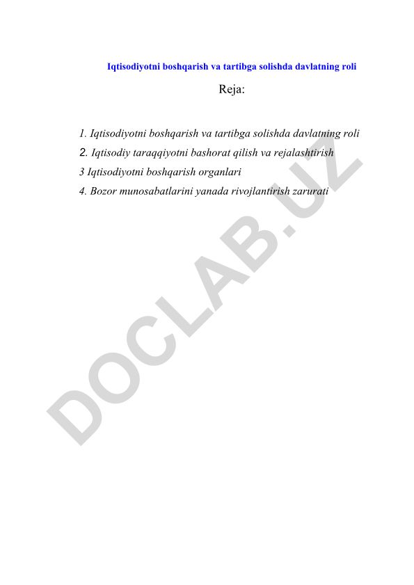 Iqtisodiyotni boshqarish va tartibga solishda davlatning roli