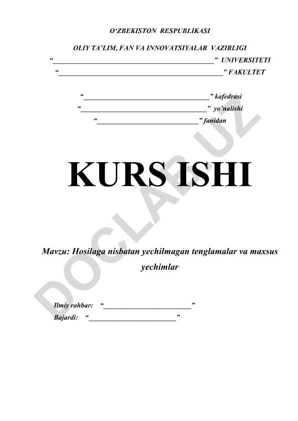 Hosilaga nisbatan yechilmagan tenglamalar va maxsus yechimlar