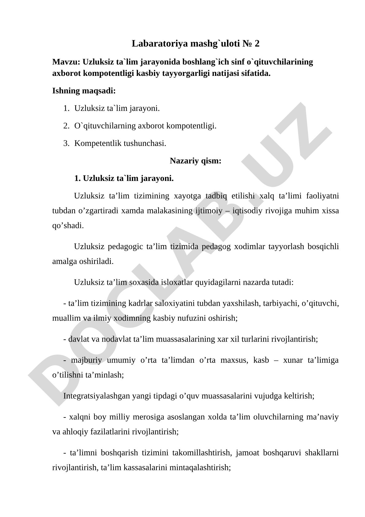 Uzluksiz ta'lim jarayonida boshlang'ich sinf o'qituvchilarining axborot kompotentligi kasbiy tayyorgarligi natijasi sifatida
