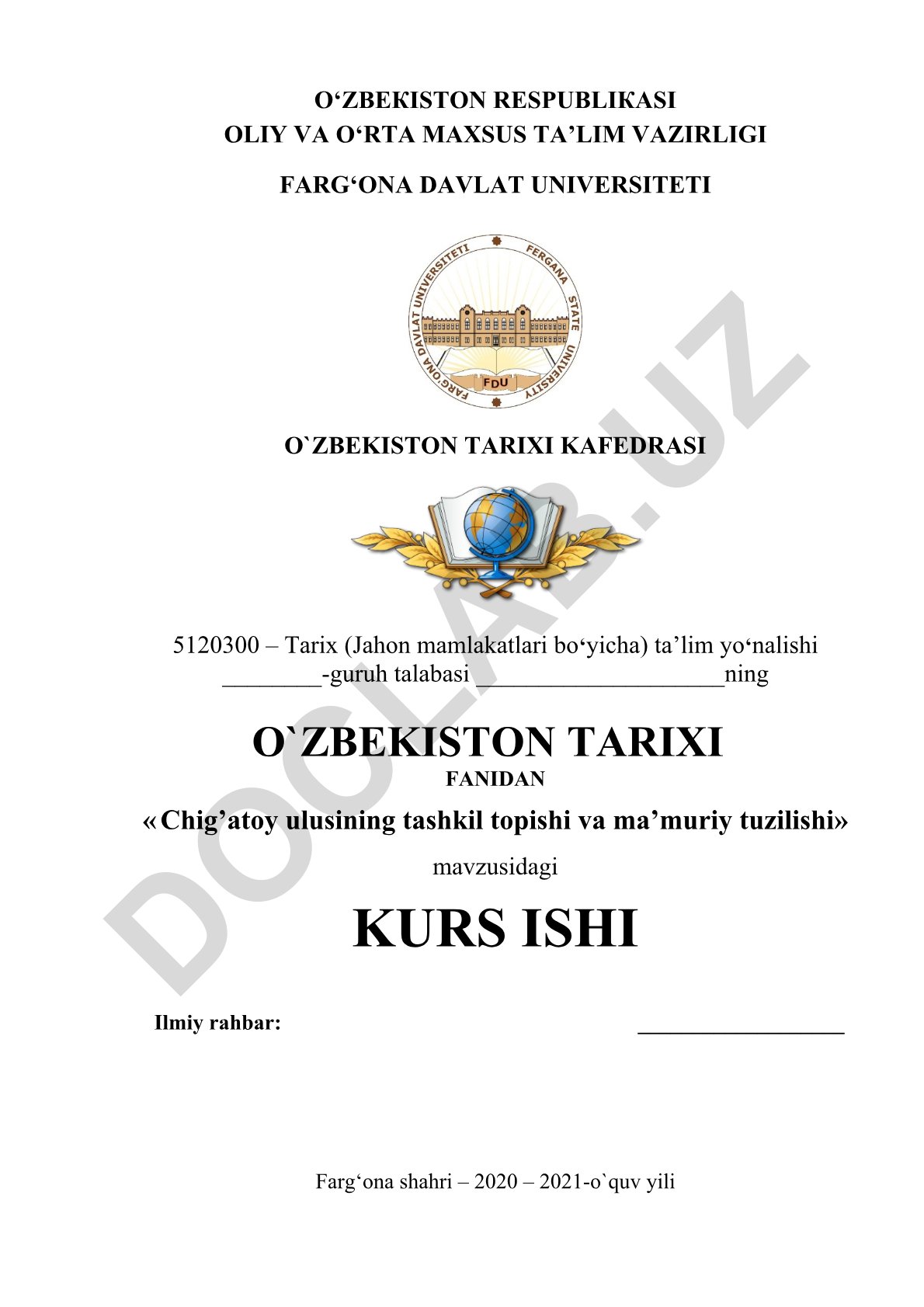 Chig'atoy ulusining tashkil topishi va ma'muriy tuzilishi