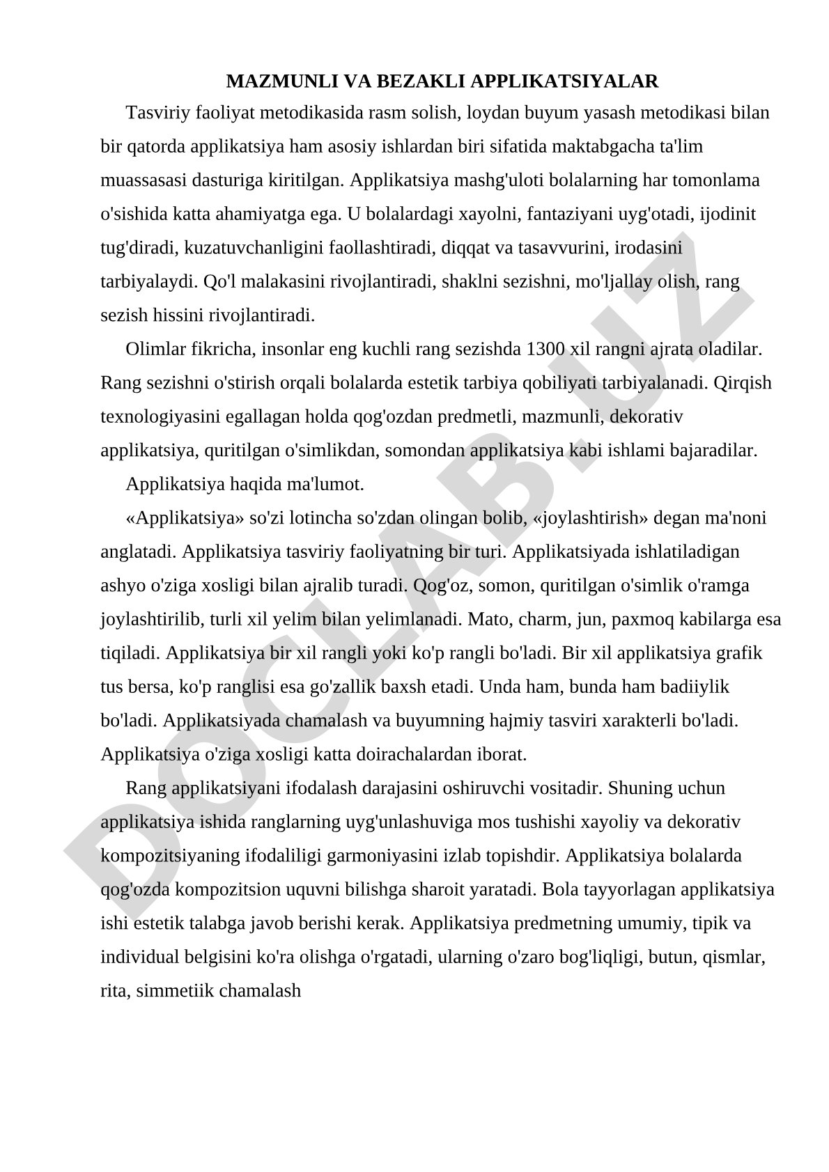 Mazmunli va bezakli applikatsiyalar