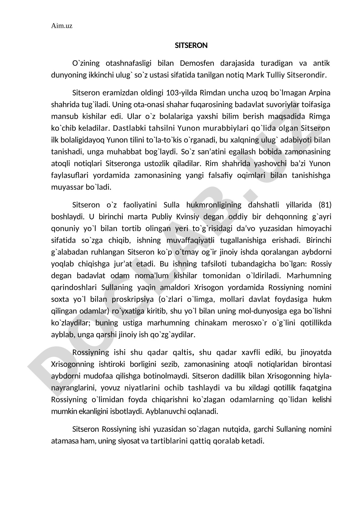 Mark Tulliy Sitseron hayoti va faoliyati