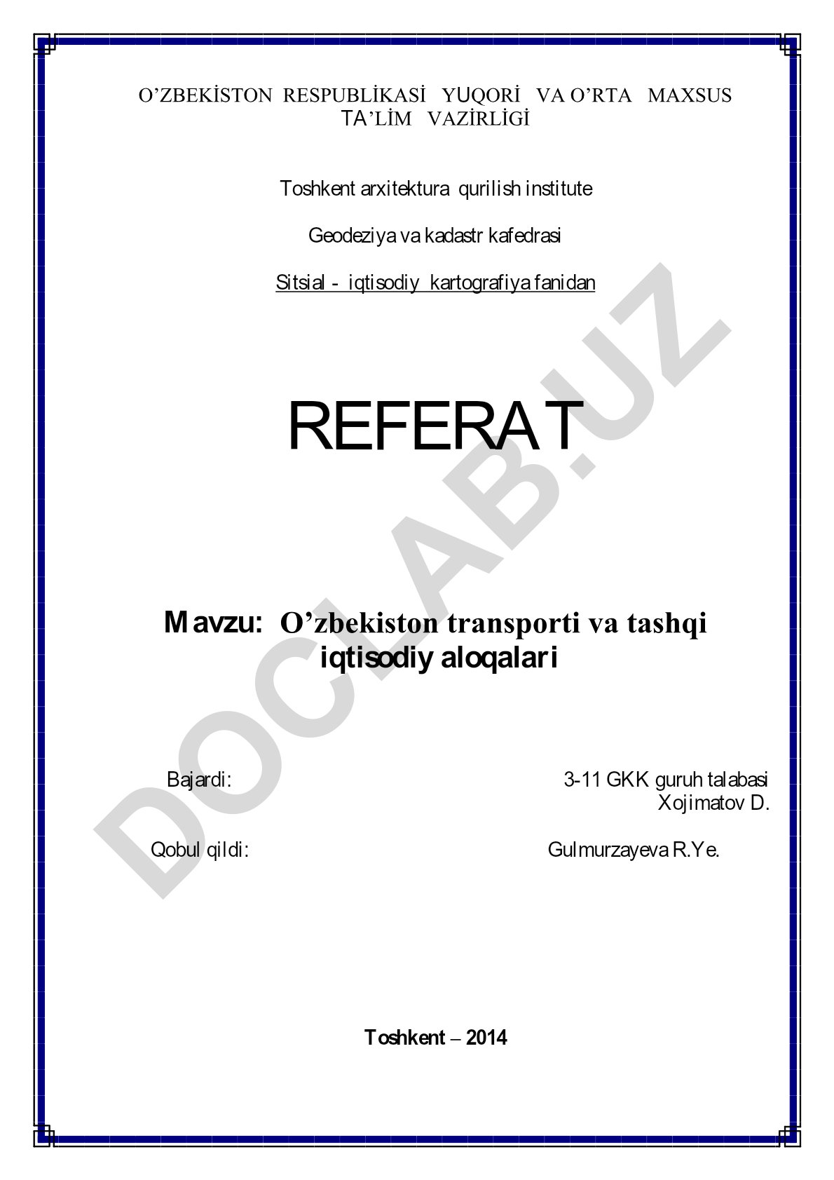 O'zbekiston transporti va tashqi iqtisodiy aloqalari
