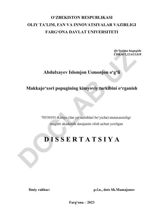 Makkajo‘xori popugining kimyoviy tarkibini o‘rganish