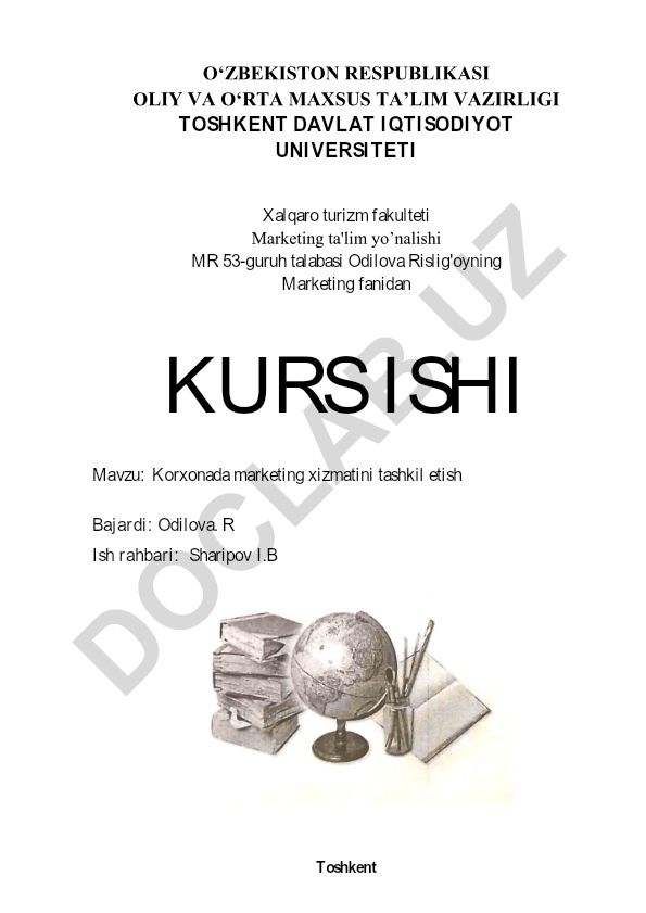 Korxonada marketing xizmatini tashkil etish