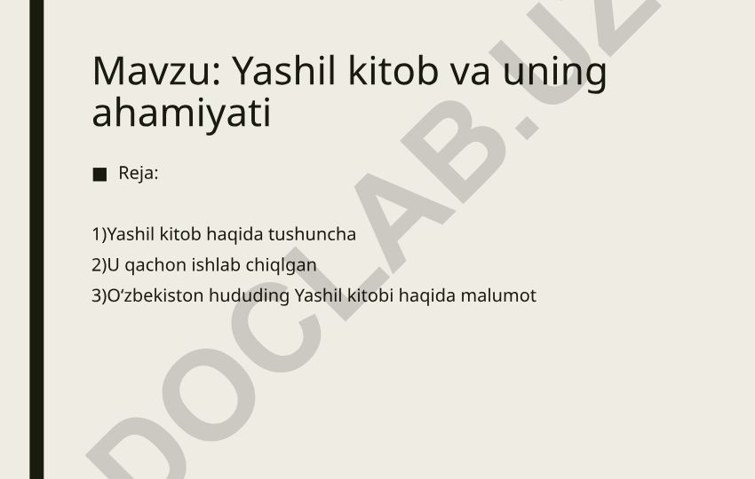 Yashil kitob va uning ahamiyati
