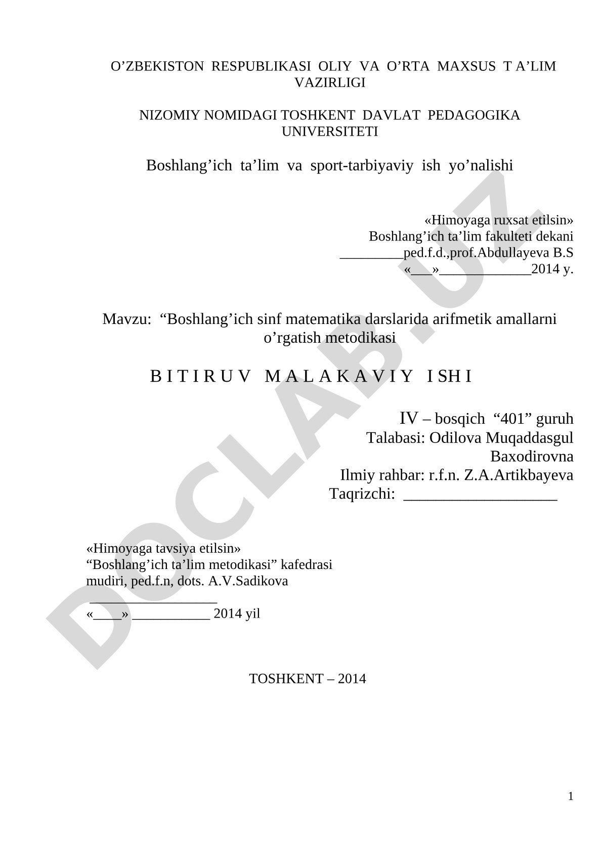 Boshlang'ich sinf matematika darslarida arifmetik amallarni o'rgatish metodikasi