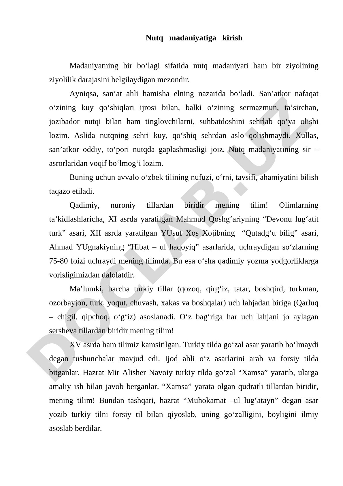 Nutq madaniyatiga kirish