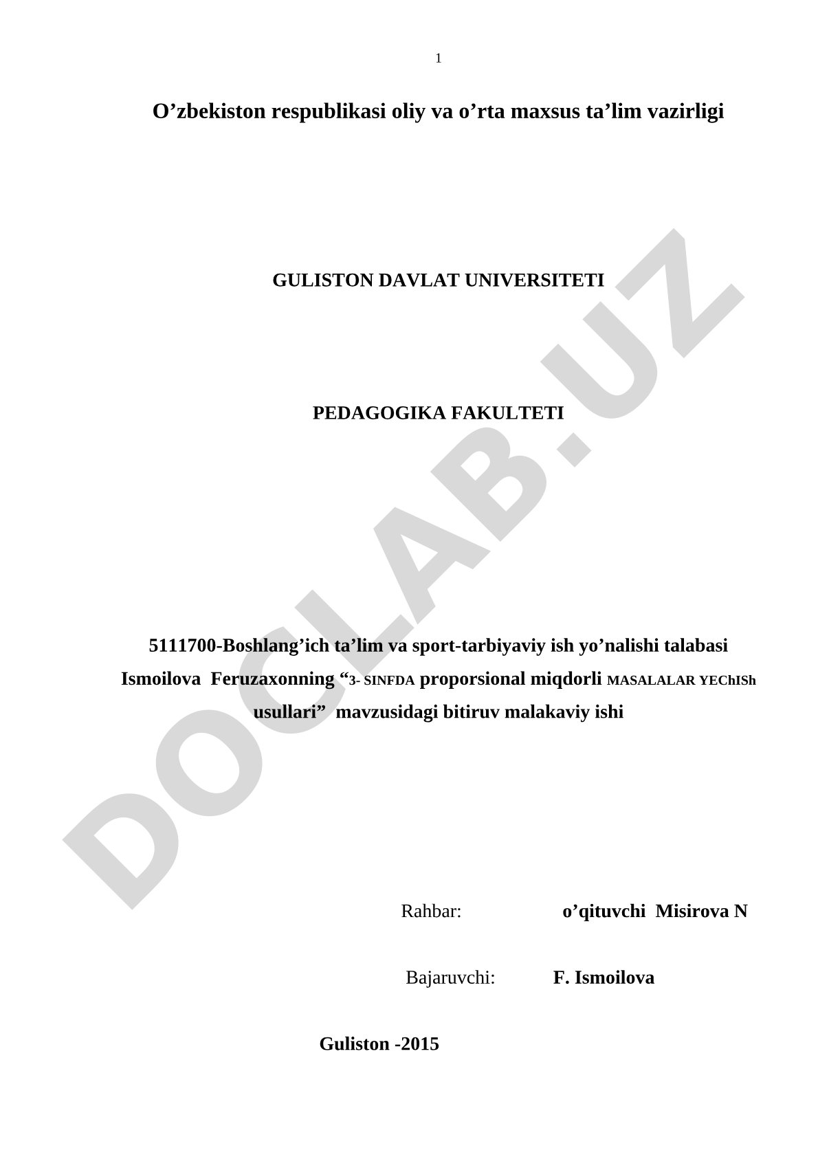 3-sinfda proporsional miqdorli masalalarni yechish usullari
