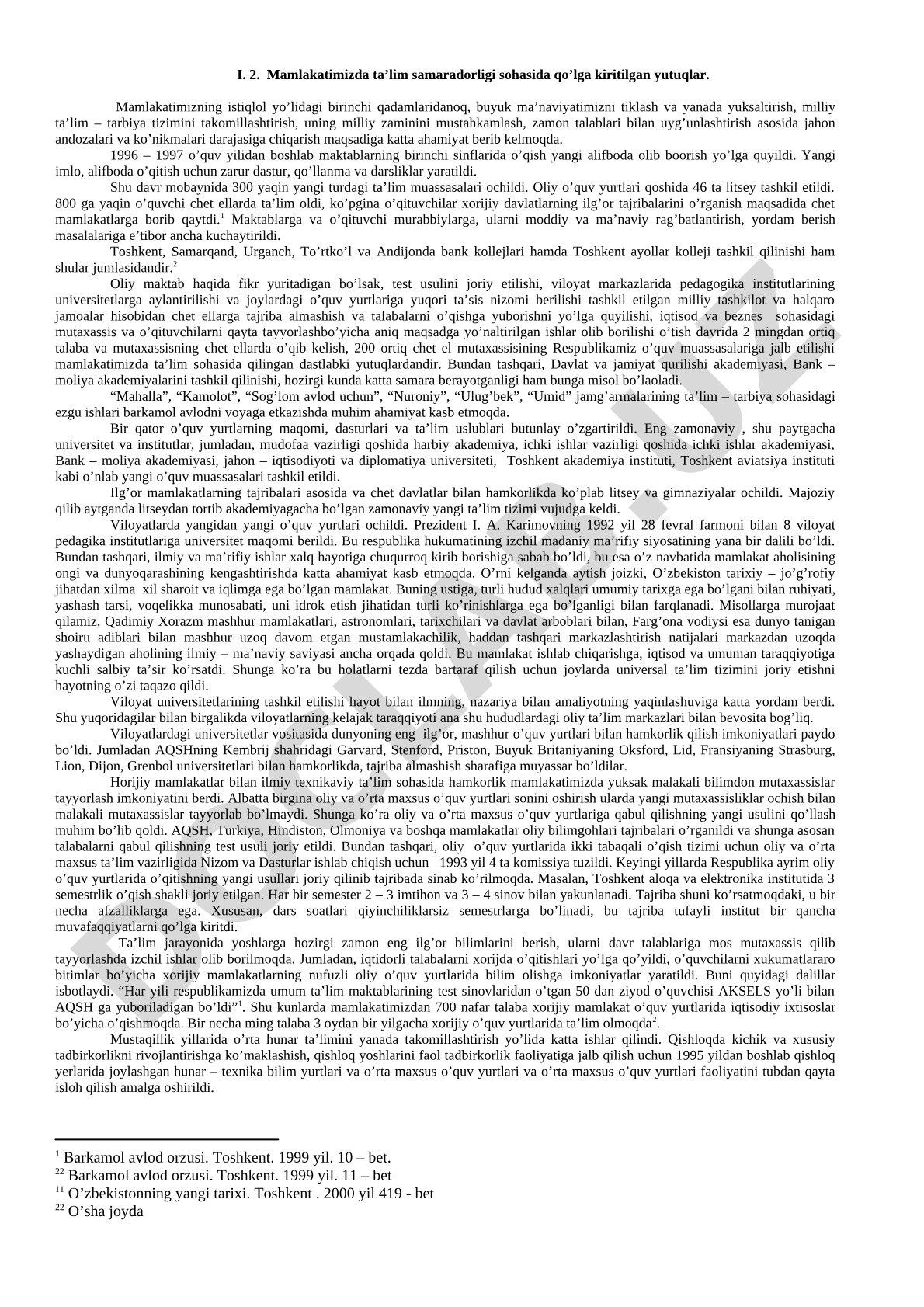 Mamlakatimizda ta’lim samaradorligi sohasida qo’lga kiritilgan yutuqlar