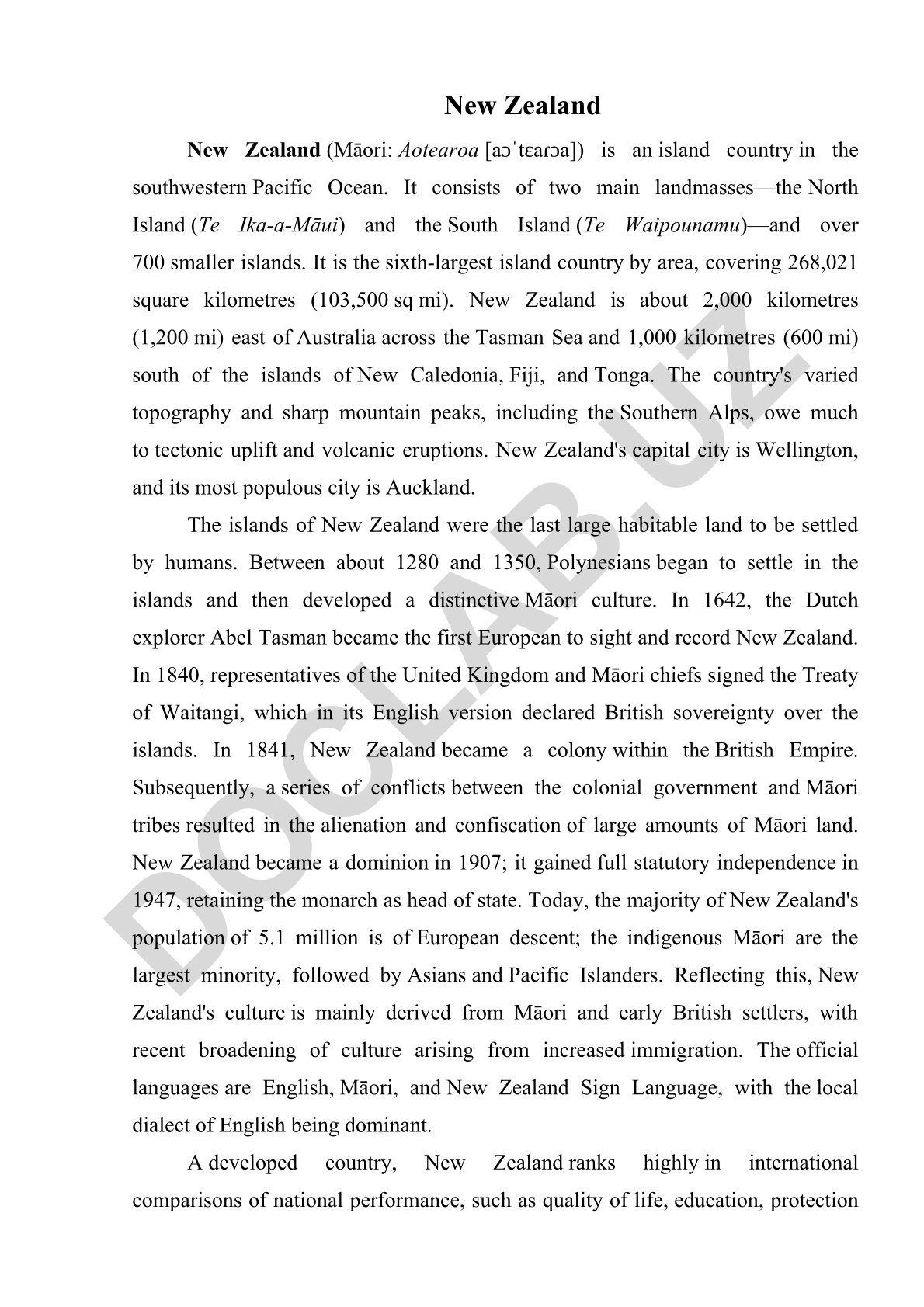 New Zealand geography and history overview