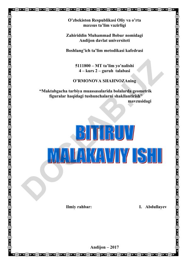 Maktabgacha tarbiya muassasalarida bolalarda geometrik figuralar haqidagi tushunchalarni shakllantirish