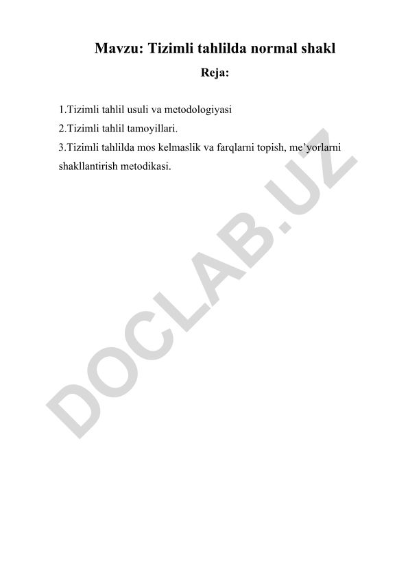 Tizimli tahlilda normal shakl