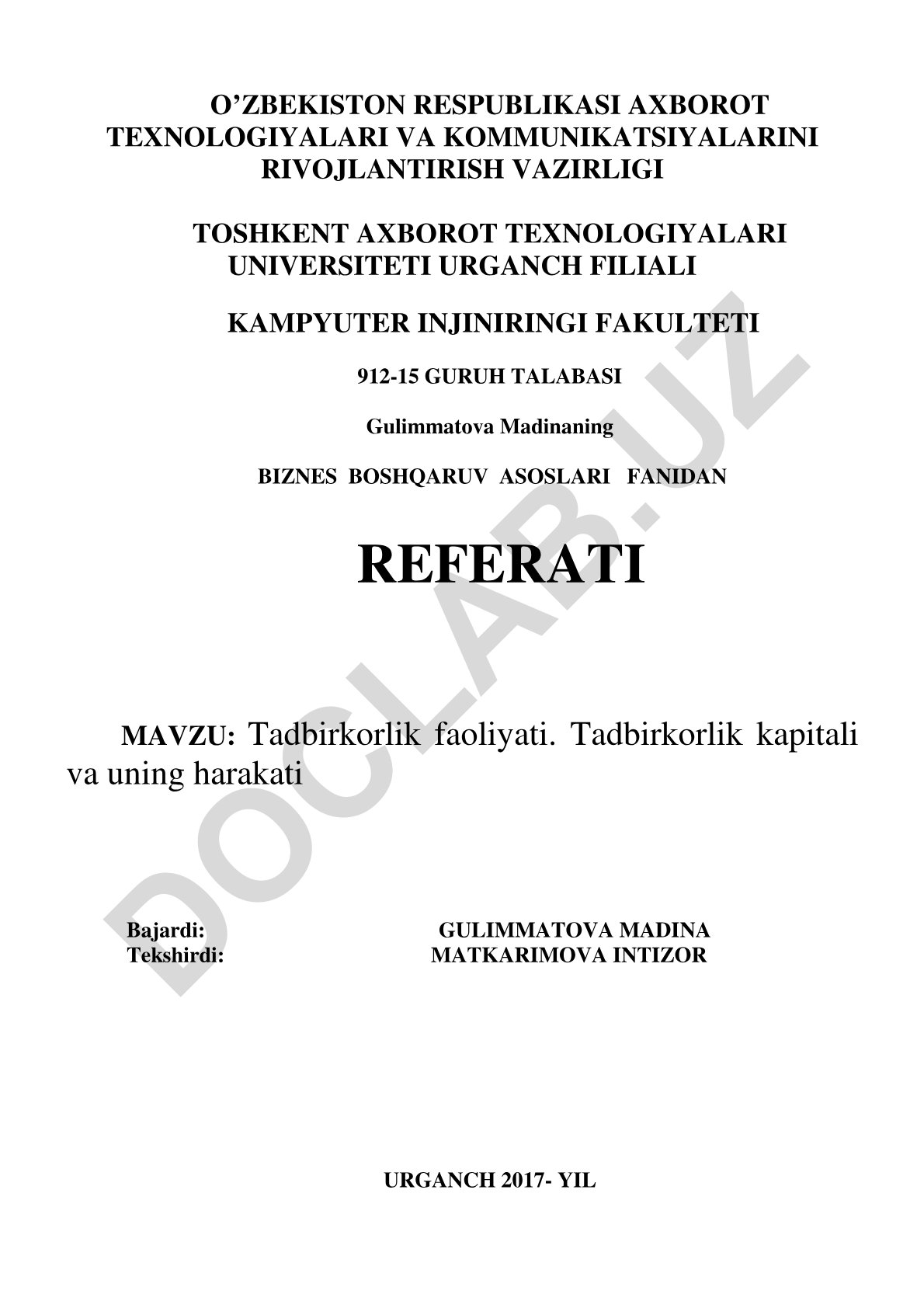 Tadbirkorlik faoliyati. Tadbirkorlik kapitali va uning harakati