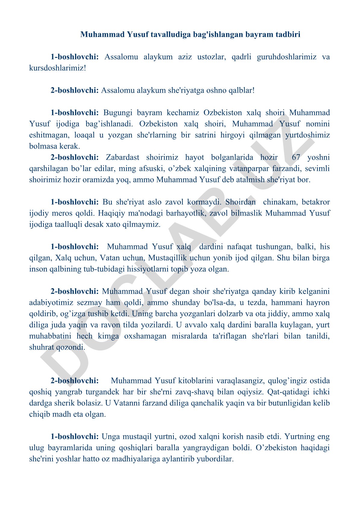 Muhammad Yusuf tavalludiga bag'ishlangan bayram tadbiri
