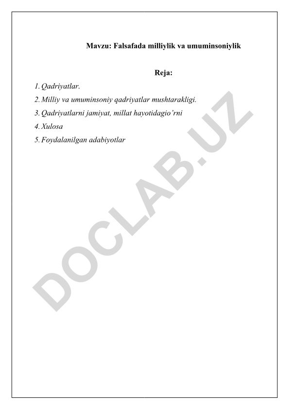 Falsafada milliylik va umuminsoniylik