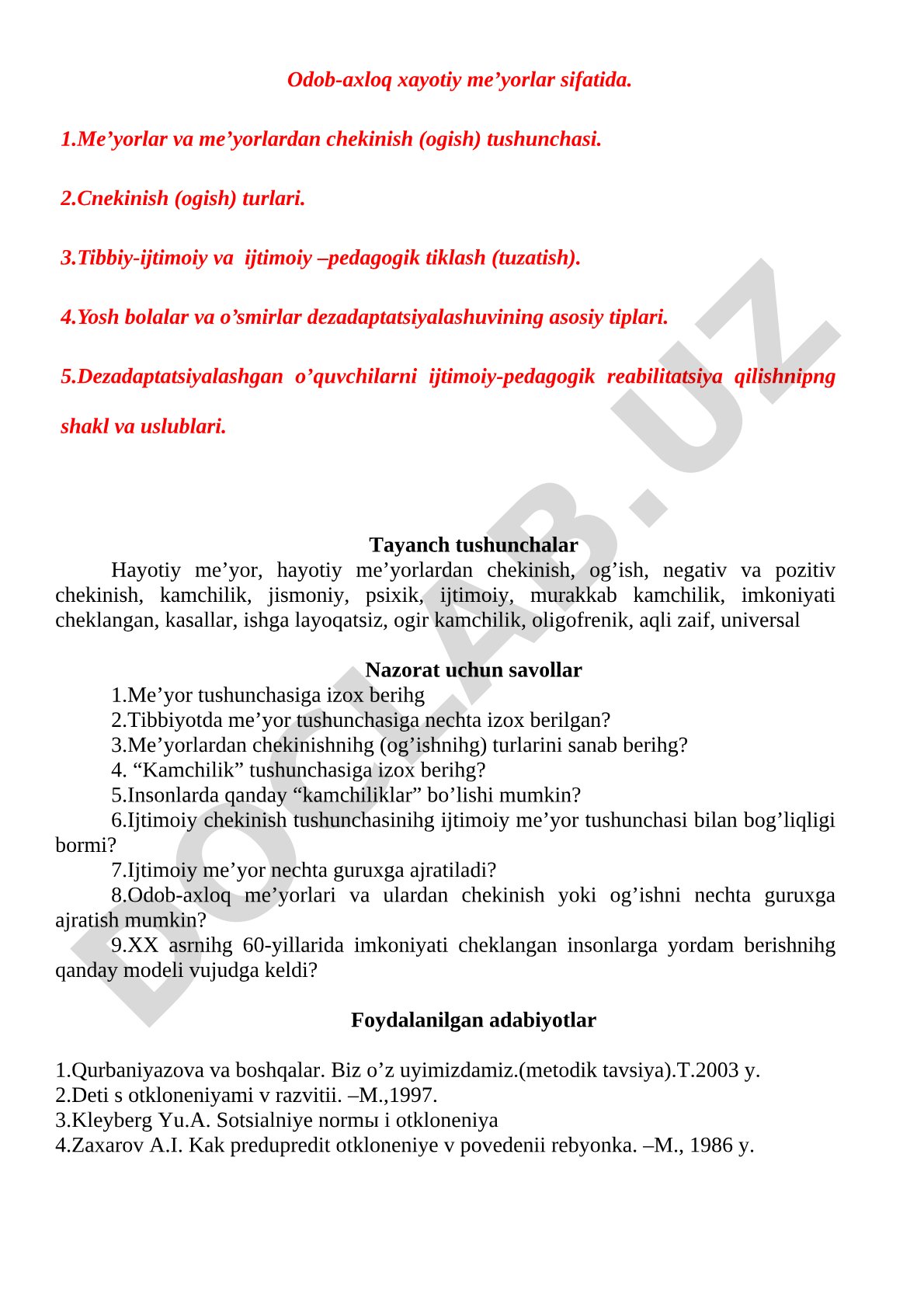 Odob-axloq hayotiy me’yorlar sifatida