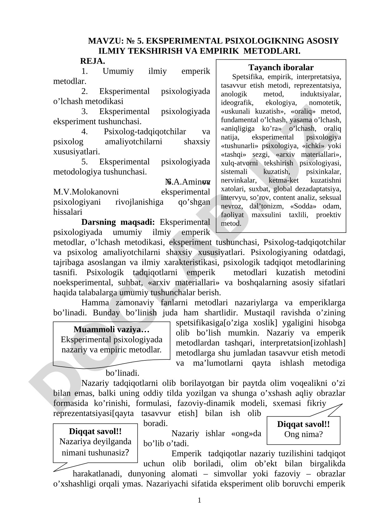 Eksperimental psixologiyaning asosiy ilmiy tekshirish va empirik metodlari
