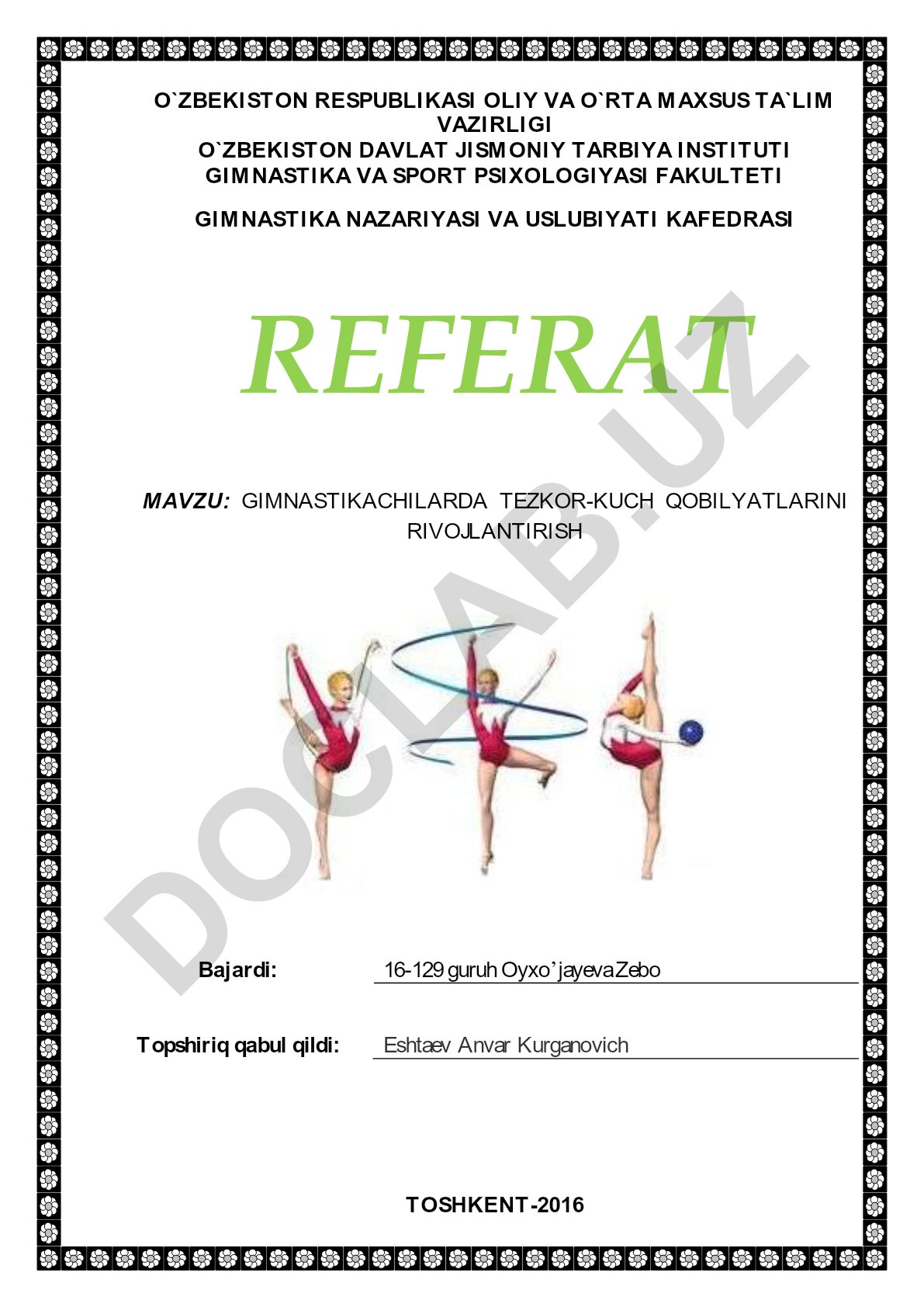 Gimnastikachilarda tezkor-kuch qobilyatlarini rivojlantirish