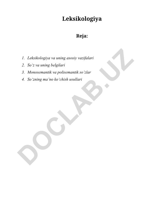 Leksikologiya va uning asosiy vazifalari
