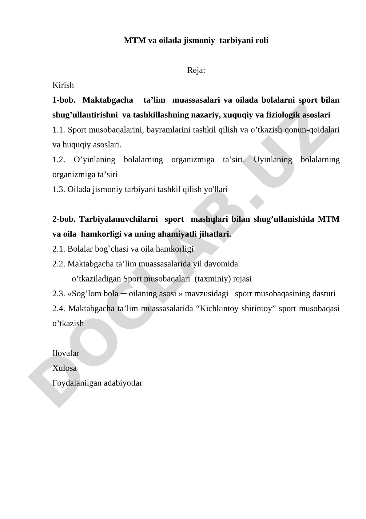 MTM va oilada jismoniy tarbiyaning roli