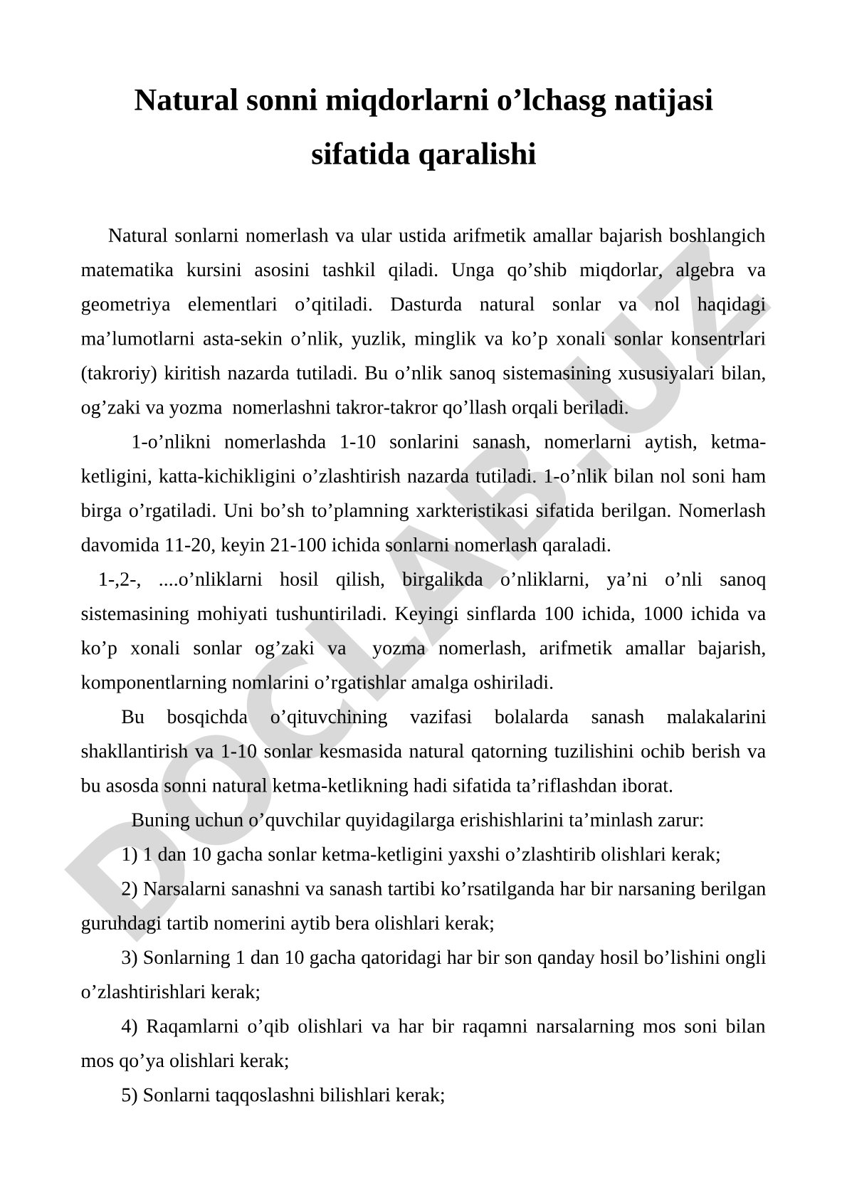 Natural sonlarni nomerlash va arifmetik amallar