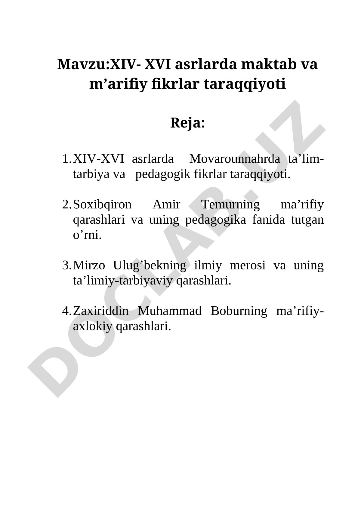 XIV-XVI asrlarda maktab va ma’rifiy fikrlar taraqqiyoti